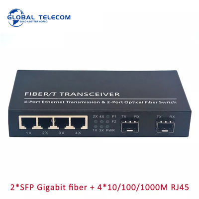Μετατροπέας μέσων ινών 4RJ45 2SFP, διακόπτης ινών 2G4FE Gigabit Ethernet